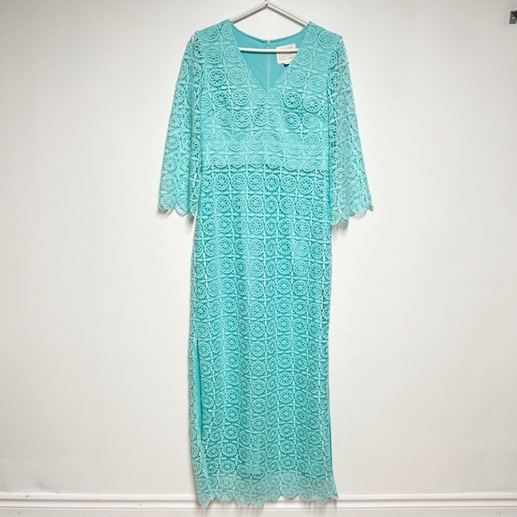 New Sail To Sable Tourquoise Blue V neck bell sleeve maxi dress Sz S - Picture 1 of 6